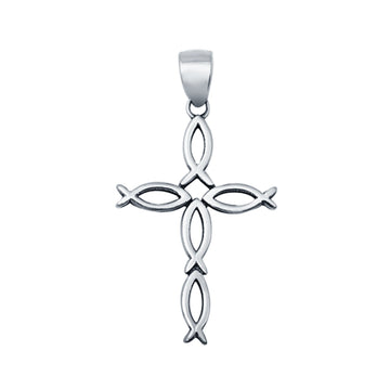 Christian Fish Cross Pendant Charm 925 Sterling Silver